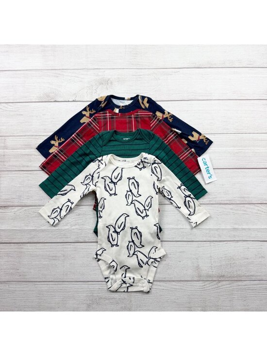 Carter's Other - Carter’s Baby Boys Long Sleeve Bodysuits Penguin Moose 4-Pack NWT 3-6 Months